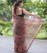 block printed red kota doria saree