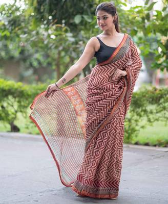 block printed red kota doria saree 4