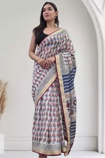 white maheshwari silk saree
