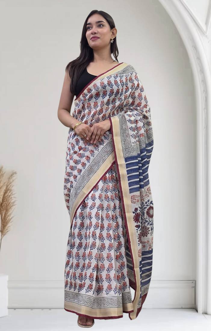 white maheshwari silk saree