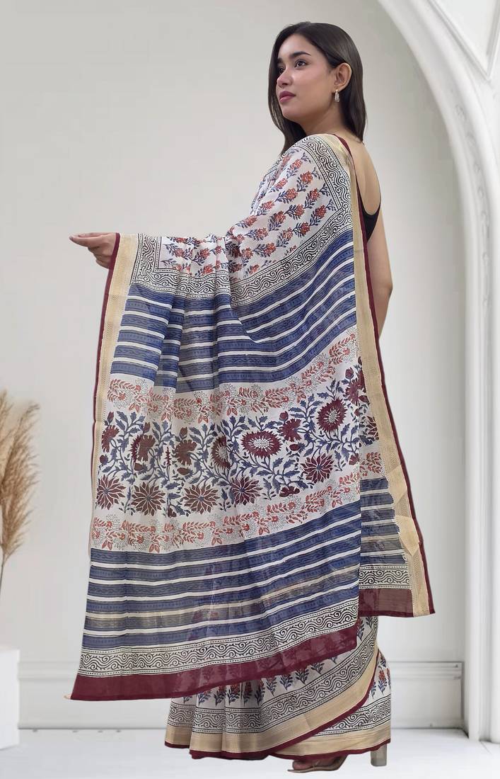white maheshwari silk saree