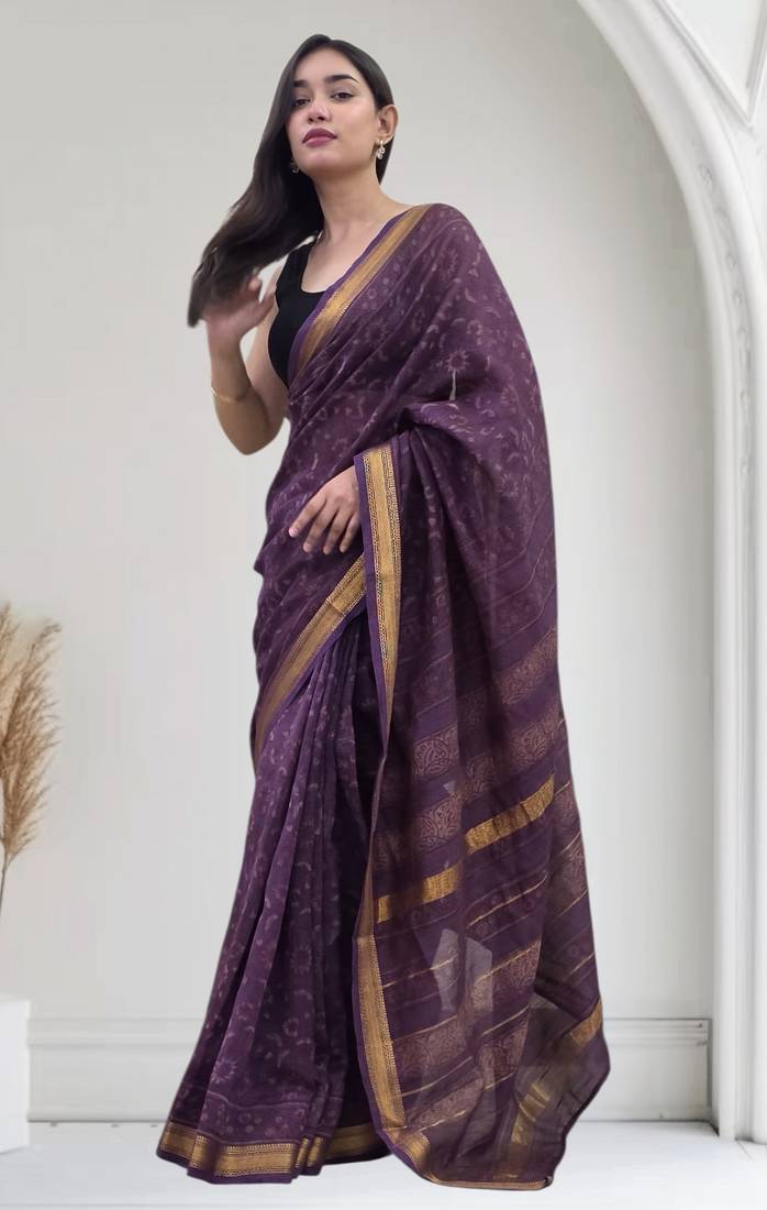 purple maheshwari silk saree