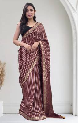 wine striped linen saree 5