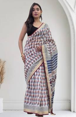 white maheshwari silk saree 4
