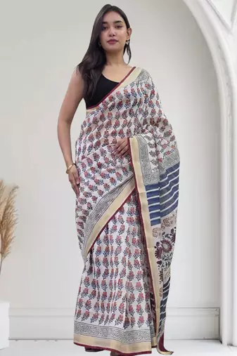 white maheshwari silk saree