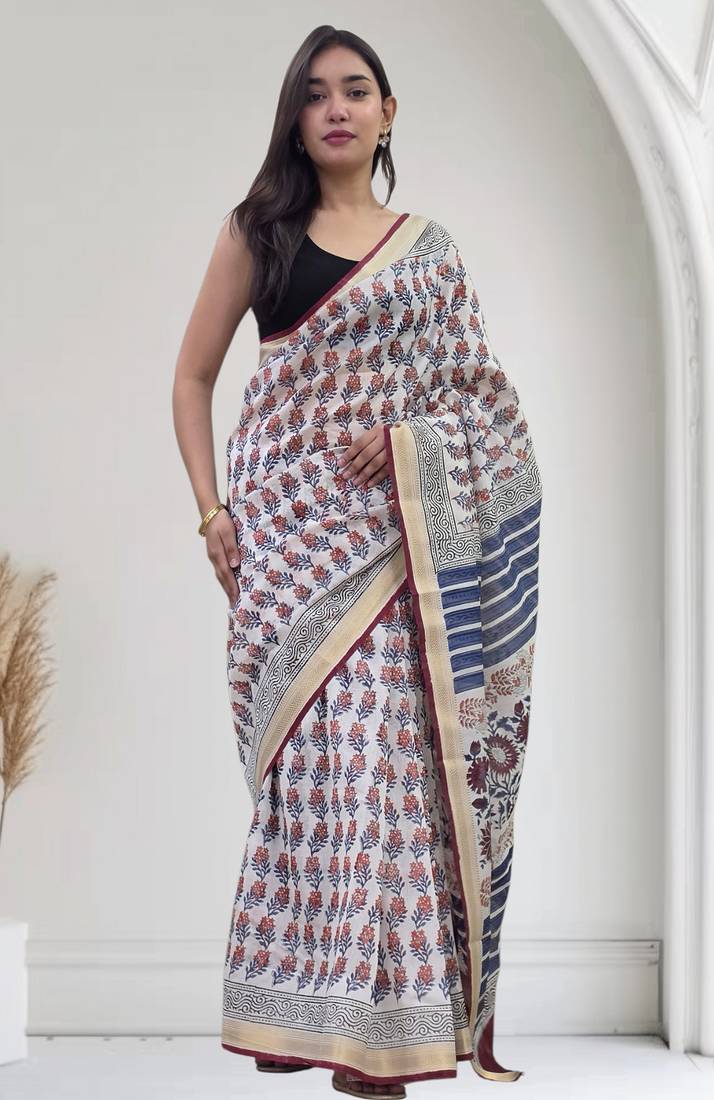 white maheshwari silk saree