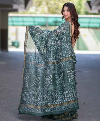 Mrinalini- green dabu maheshwari silk saree with unstitched blouse 2
