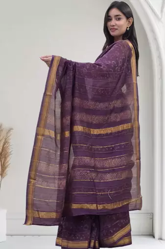 purple maheshwari silk saree