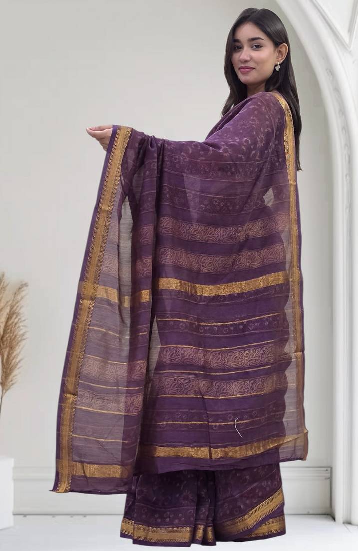 purple maheshwari silk saree