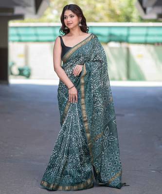Mrinalini- green dabu maheshwari silk saree with unstitched blouse 1
