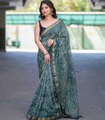 Mrinalini- green dabu maheshwari silk saree with unstitched blouse