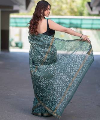 Mrinalini- green dabu maheshwari silk saree with unstitched blouse 3