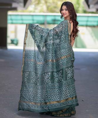 Mrinalini- green dabu maheshwari silk saree with unstitched blouse 4