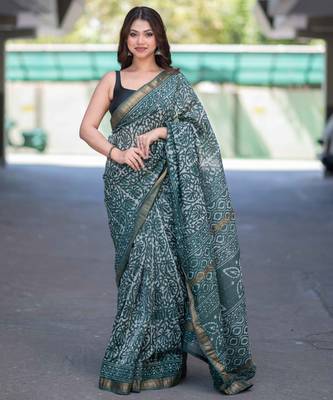 Mrinalini- green dabu maheshwari silk saree with unstitched blouse 5