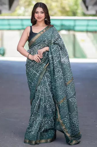 Mrinalini- green dabu maheshwari silk saree with unstitched blouse