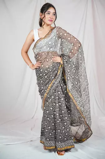 elegance kota doria saree with unstitched blouse