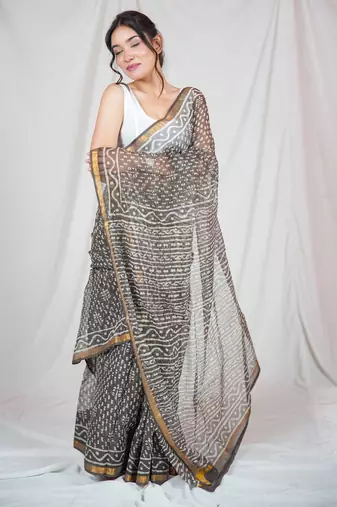charm kota doria saree with unstitched blouse