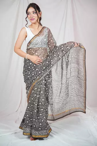 elegance kota doria saree with unstitched blouse