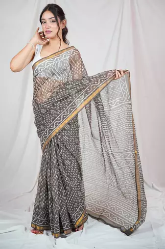 charm kota doria saree with unstitched blouse