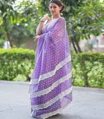 printed purple kota doria saree