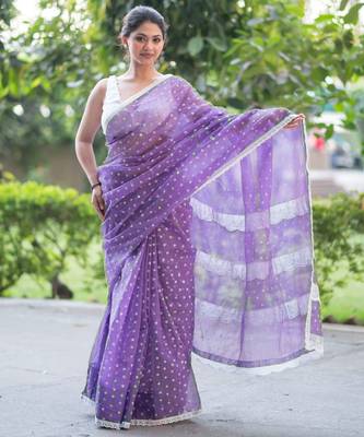 printed purple kota doria saree 2