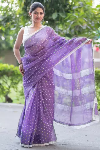 printed purple kota doria saree