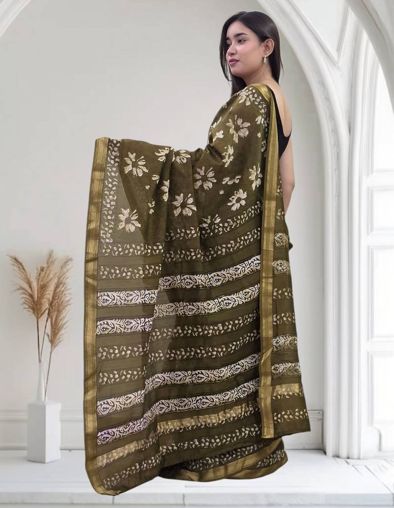 green maheshwari silk saree