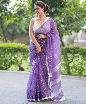 printed purple kota doria saree 3