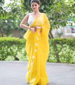 yellow embroidered kota doria saree