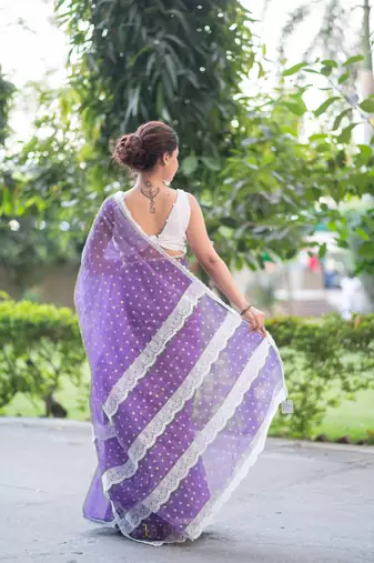 printed purple kota doria saree
