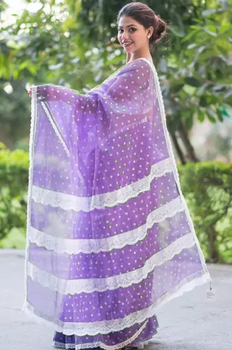 printed purple kota doria saree