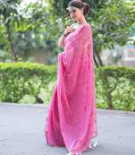 pink whisper embroidered kota doria saree