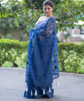 blue lagoon bliss embroidered kota doria saree 1