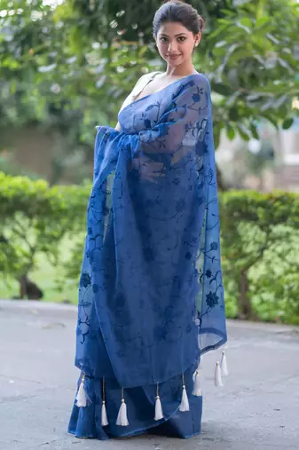 blue lagoon bliss embroidered kota doria saree