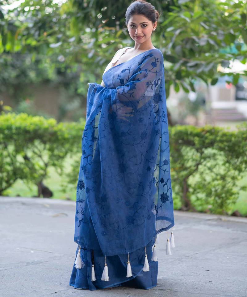 blue lagoon bliss embroidered kota doria saree