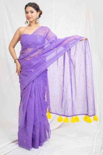 purple glam kota embroidered doria saree