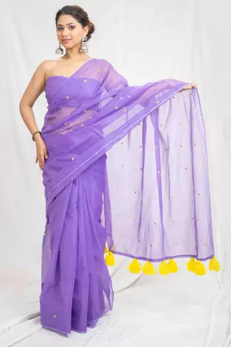 purple glam kota embroidered doria saree