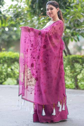 purple reign chic embroidered kota doria saree
