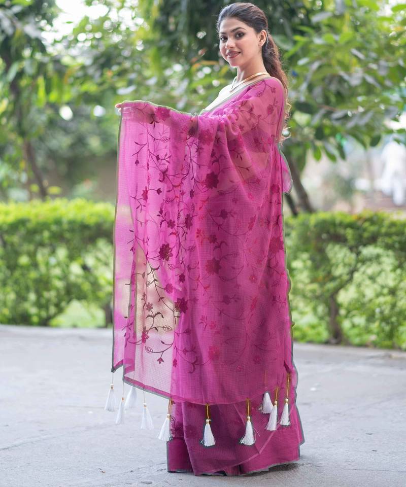 purple reign chic embroidered kota doria saree