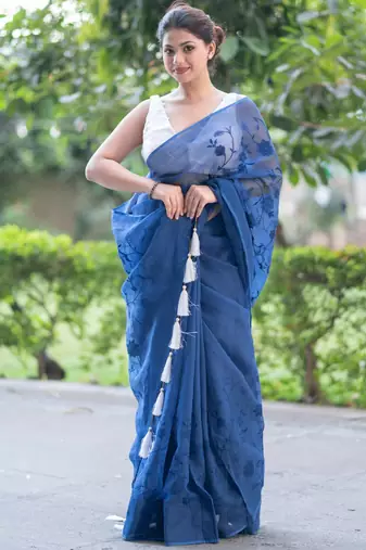 blue lagoon bliss embroidered kota doria saree