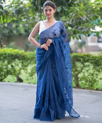 blue lagoon bliss embroidered kota doria saree 3
