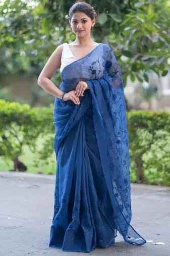 blue lagoon bliss embroidered kota doria saree