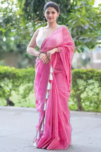 pink whisper embroidered kota doria saree