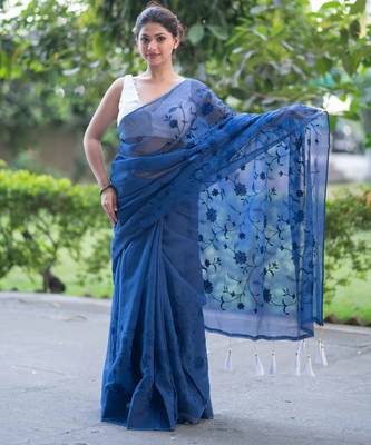blue lagoon bliss embroidered kota doria saree 4