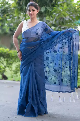 blue lagoon bliss embroidered kota doria saree