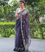 lavender lullaby embroidered kota doria saree