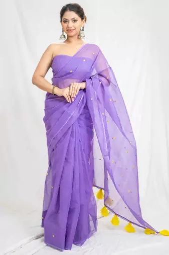 purple glam kota embroidered doria saree