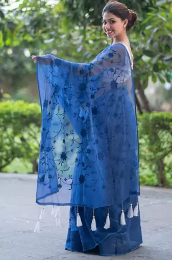 blue lagoon bliss embroidered kota doria saree