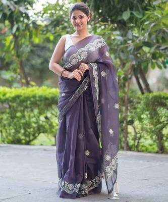 lavender lullaby embroidered kota doria saree 2