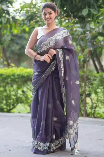 lavender lullaby embroidered kota doria saree